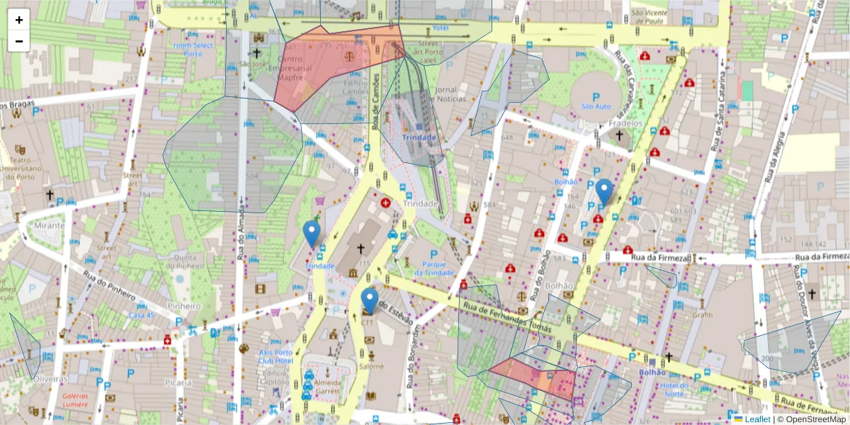 Mapa detalhado do código postal 4000-270 com limites, códigos postais vizinhos e agências dos correios