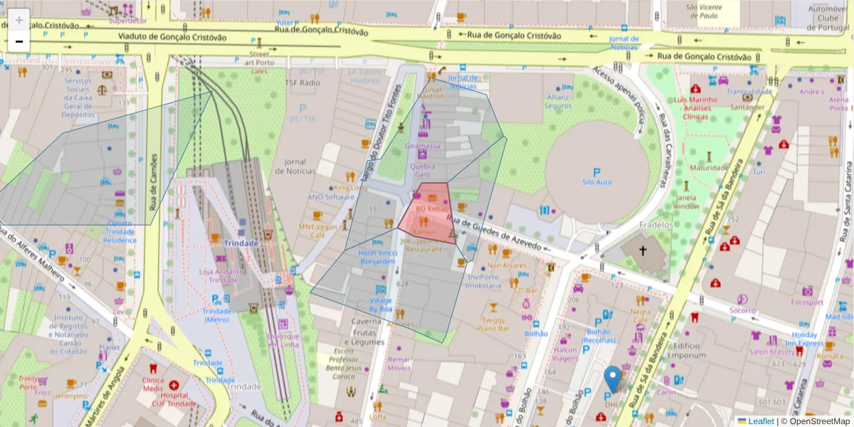 Mapa detalhado do código postal 4000-273 com limites, códigos postais vizinhos e agências dos correios