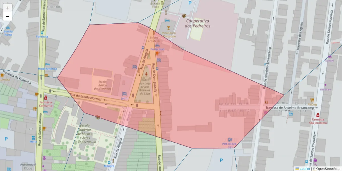 Mapa detalhado do código postal 4000-300 com limites, códigos postais vizinhos e agências dos correios