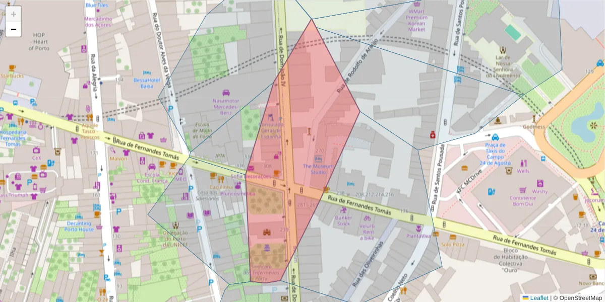 Mapa detalhado do código postal 4000-302 com limites, códigos postais vizinhos e agências dos correios
