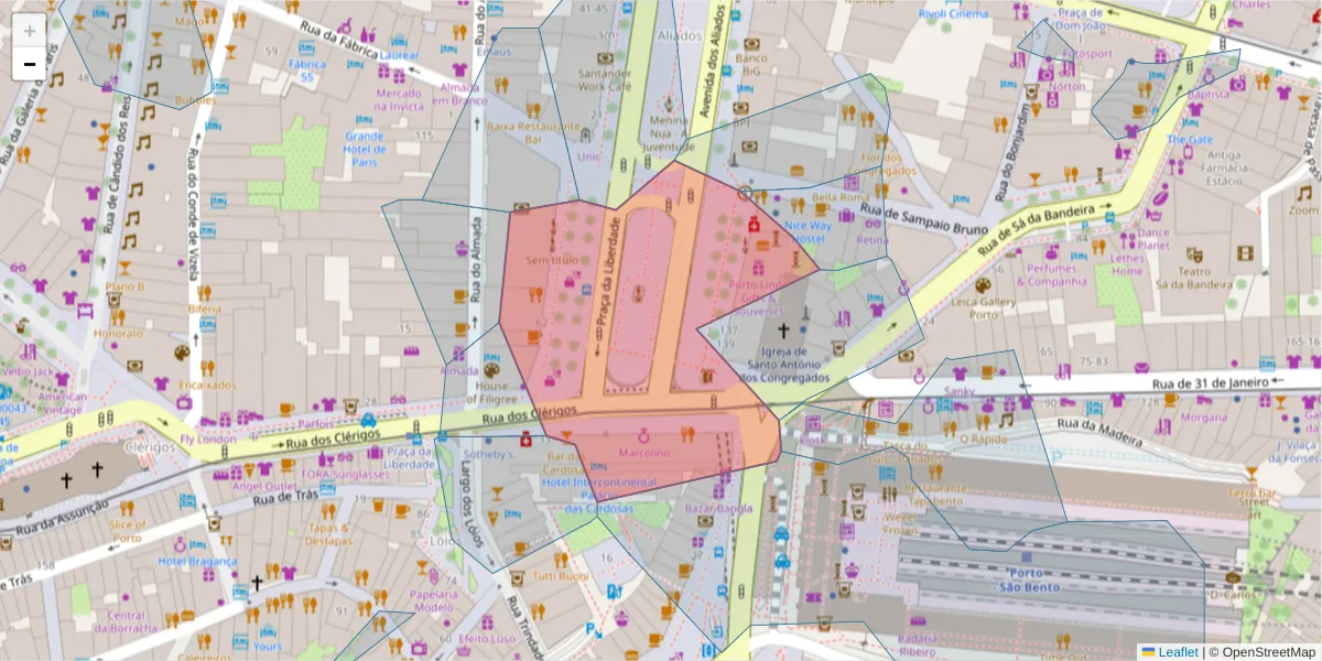 Mapa detalhado do código postal 4000-322 com limites, códigos postais vizinhos e agências dos correios