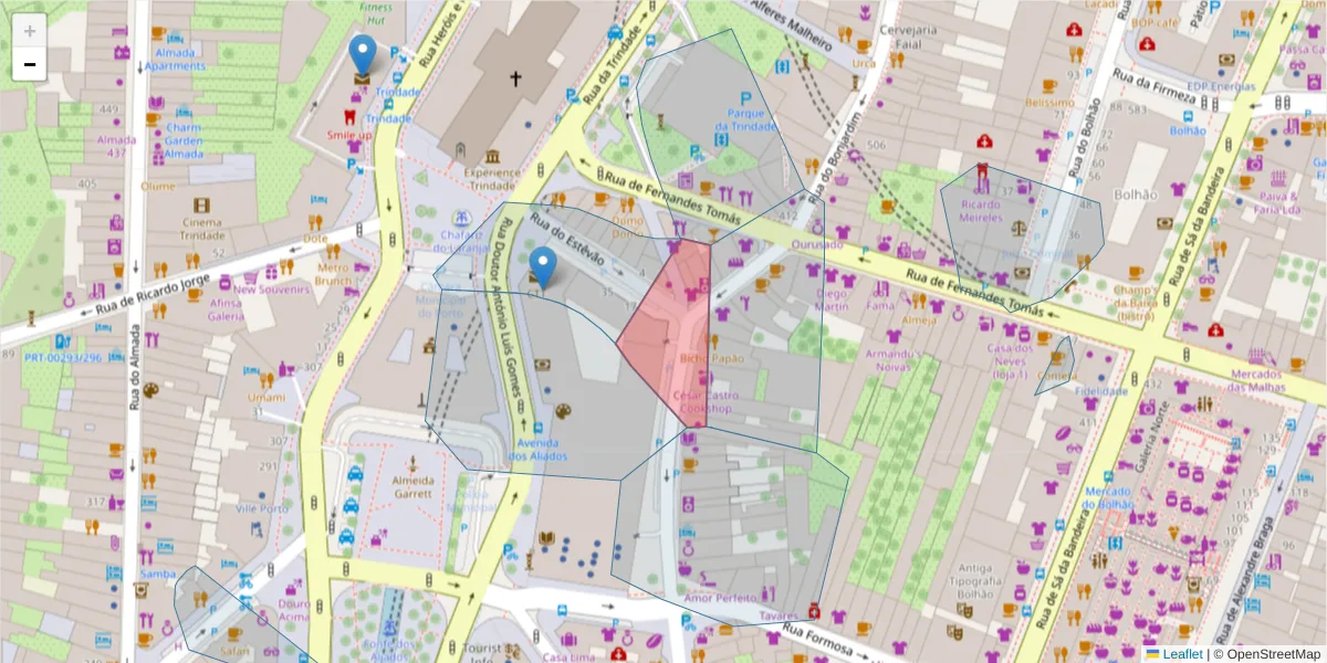Mapa detalhado do código postal 4000-323 com limites, códigos postais vizinhos e agências dos correios