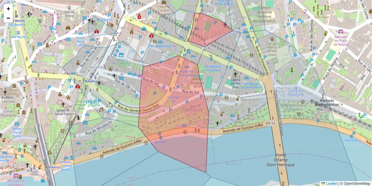 Mapa detalhado do código postal 4000-324 com limites, códigos postais vizinhos e agências dos correios
