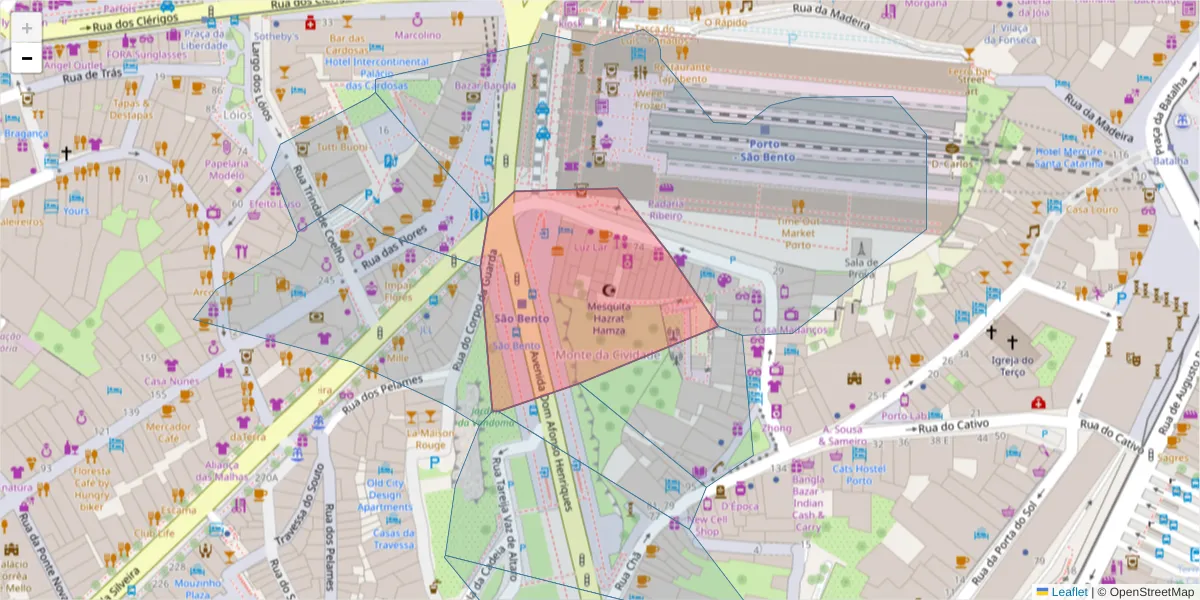 Mapa detalhado do código postal 4000-326 com limites, códigos postais vizinhos e agências dos correios