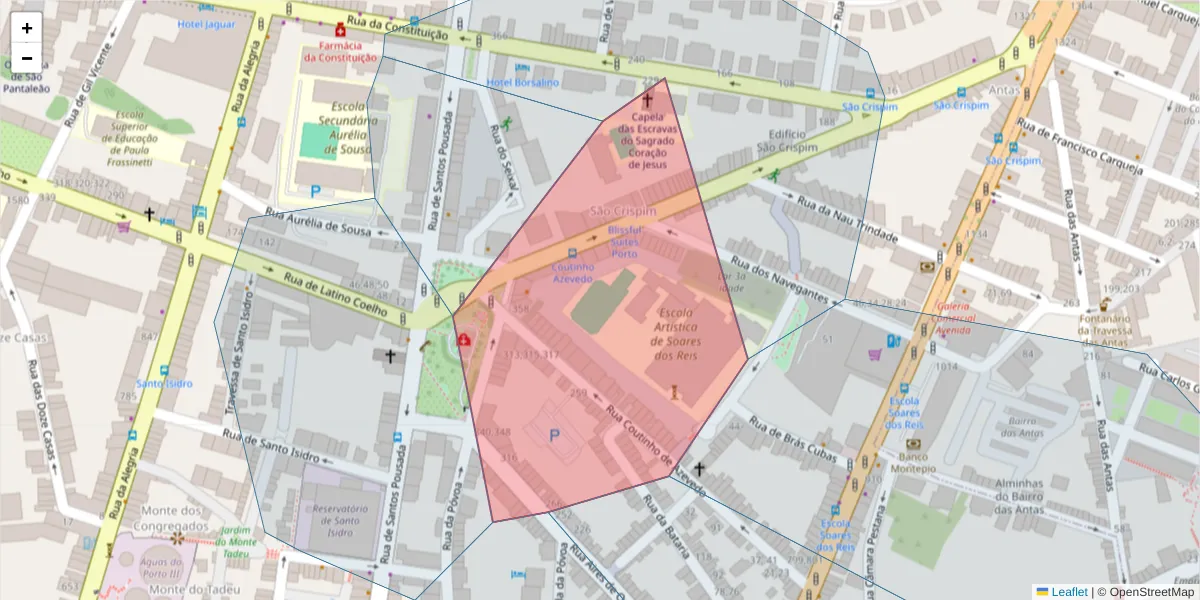 Mapa detalhado do código postal 4000-362 com limites, códigos postais vizinhos e agências dos correios