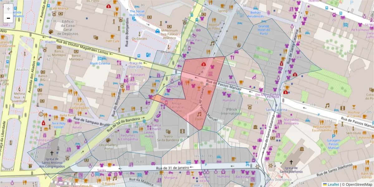 Mapa detalhado do código postal 4000-381 com limites, códigos postais vizinhos e agências dos correios