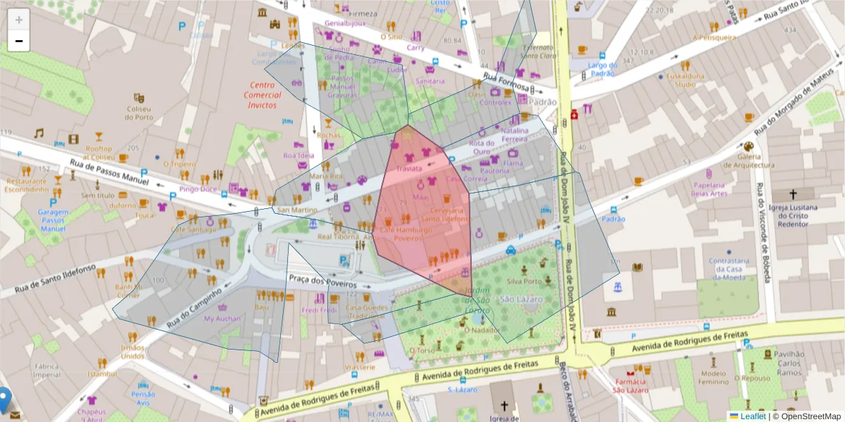 Mapa detalhado do código postal 4000-406 com limites, códigos postais vizinhos e agências dos correios