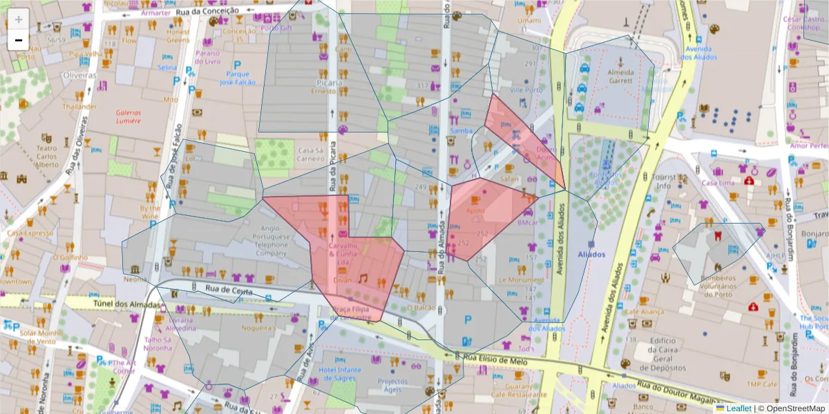 Mapa detalhado do código postal 4000-407 com limites, códigos postais vizinhos e agências dos correios
