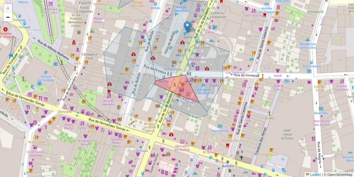 Mapa detalhado do código postal 4000-430 com limites, códigos postais vizinhos e agências dos correios