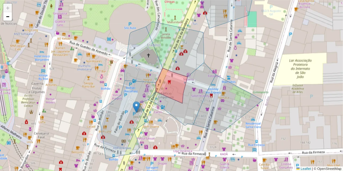 Mapa detalhado do código postal 4000-431 com limites, códigos postais vizinhos e agências dos correios