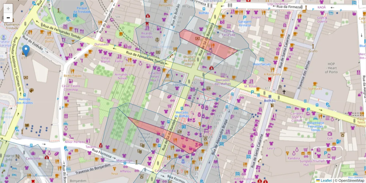 Mapa detalhado do código postal 4000-436 com limites, códigos postais vizinhos e agências dos correios