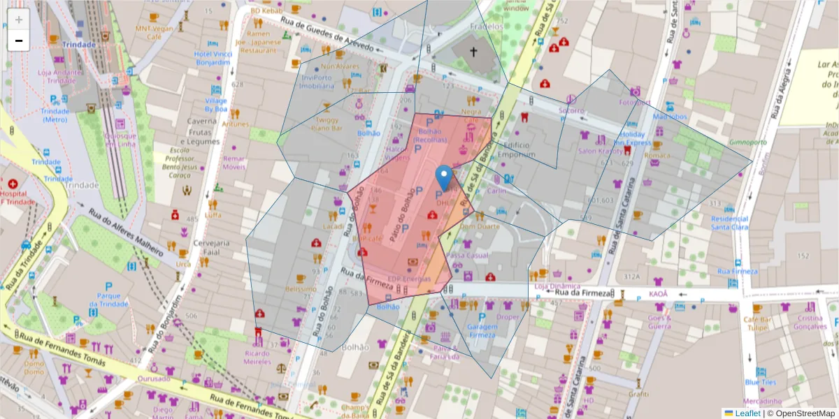 Mapa detalhado do código postal 4000-437 com limites, códigos postais vizinhos e agências dos correios