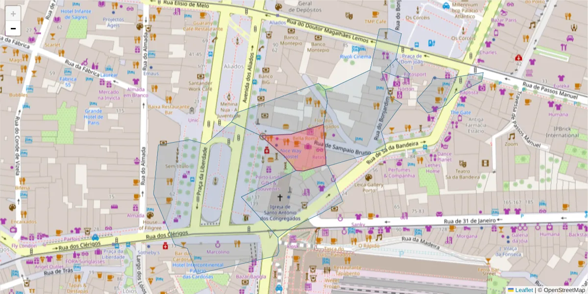 Mapa detalhado do código postal 4000-439 com limites, códigos postais vizinhos e agências dos correios