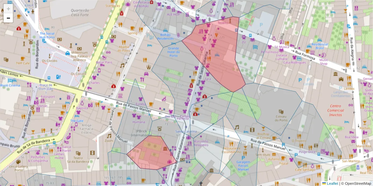 Mapa detalhado do código postal 4000-442 com limites, códigos postais vizinhos e agências dos correios