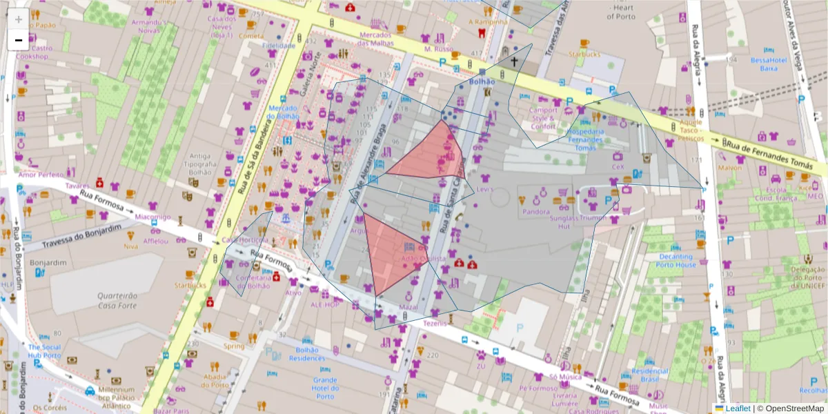 Mapa detalhado do código postal 4000-451 com limites, códigos postais vizinhos e agências dos correios