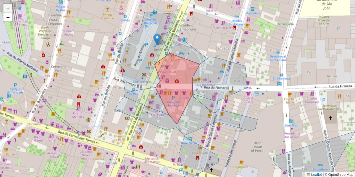 Mapa detalhado do código postal 4000-453 com limites, códigos postais vizinhos e agências dos correios