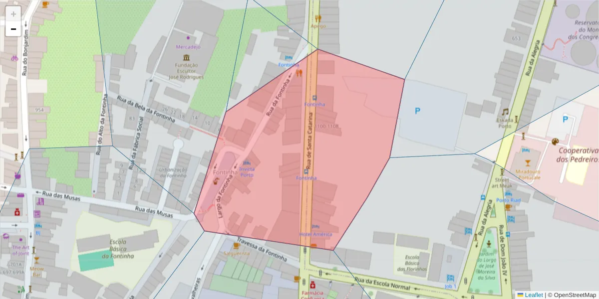 Mapa detalhado do código postal 4000-456 com limites, códigos postais vizinhos e agências dos correios