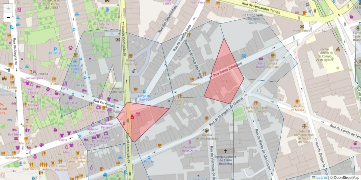 Mapa detalhado do código postal 4000-466 com limites, códigos postais vizinhos e agências dos correios