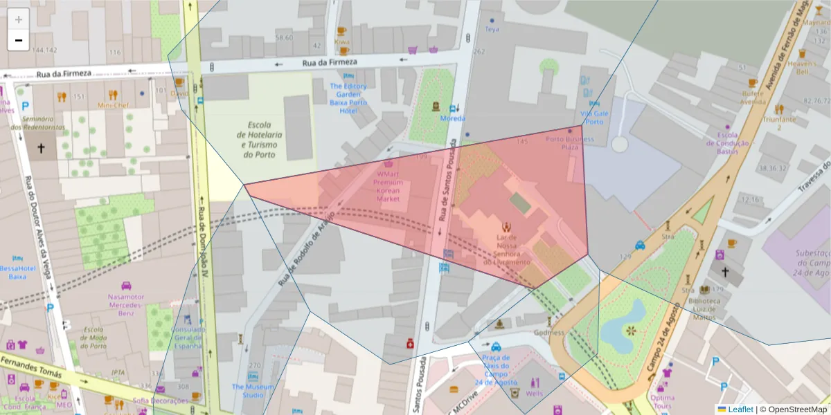 Mapa detalhado do código postal 4000-478 com limites, códigos postais vizinhos e agências dos correios