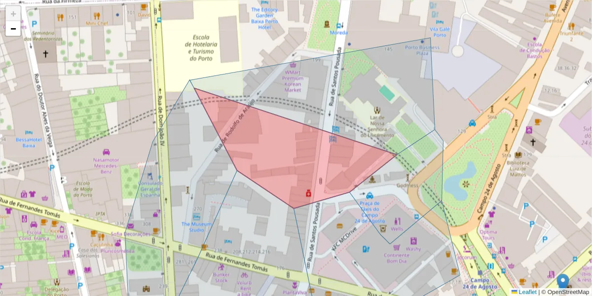 Mapa detalhado do código postal 4000478 com limites, códigos postais vizinhos e agências dos correios
