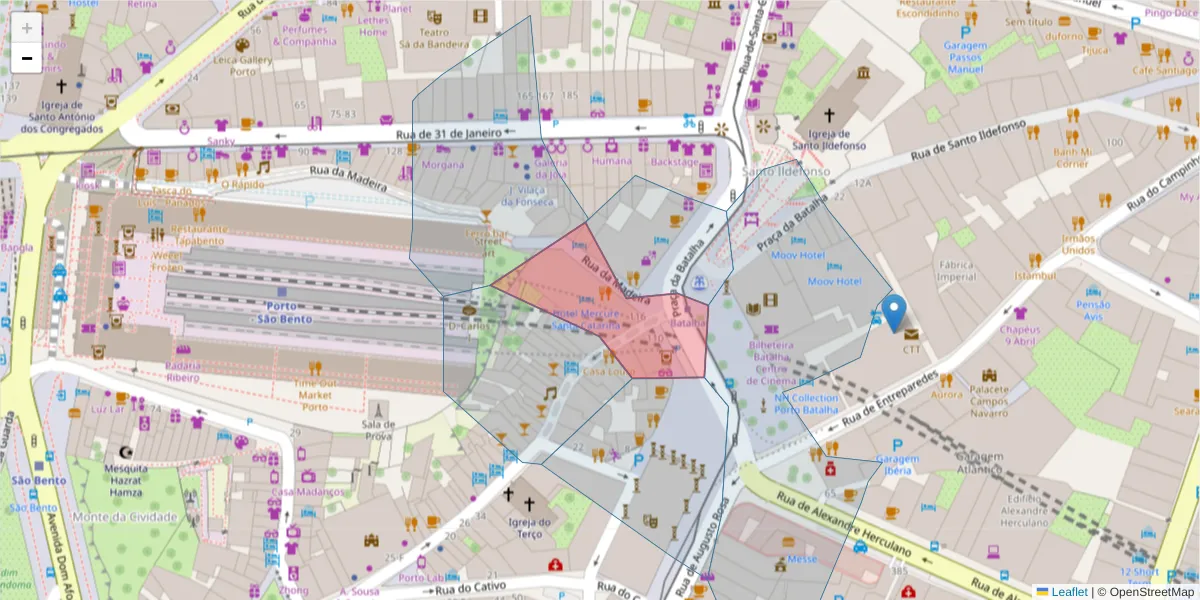 Mapa detalhado do código postal 4049-028 com limites, códigos postais vizinhos e agências dos correios