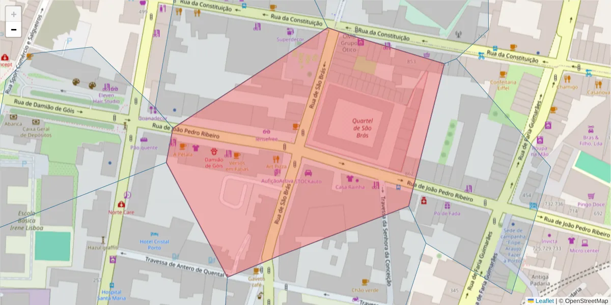 Mapa detalhado do código postal 4049-045 com limites, códigos postais vizinhos e agências dos correios
