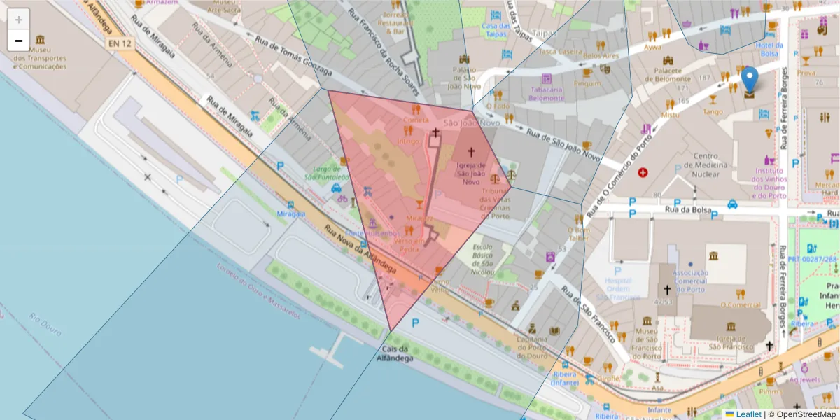 Mapa detalhado do código postal 4050-066 com limites, códigos postais vizinhos e agências dos correios