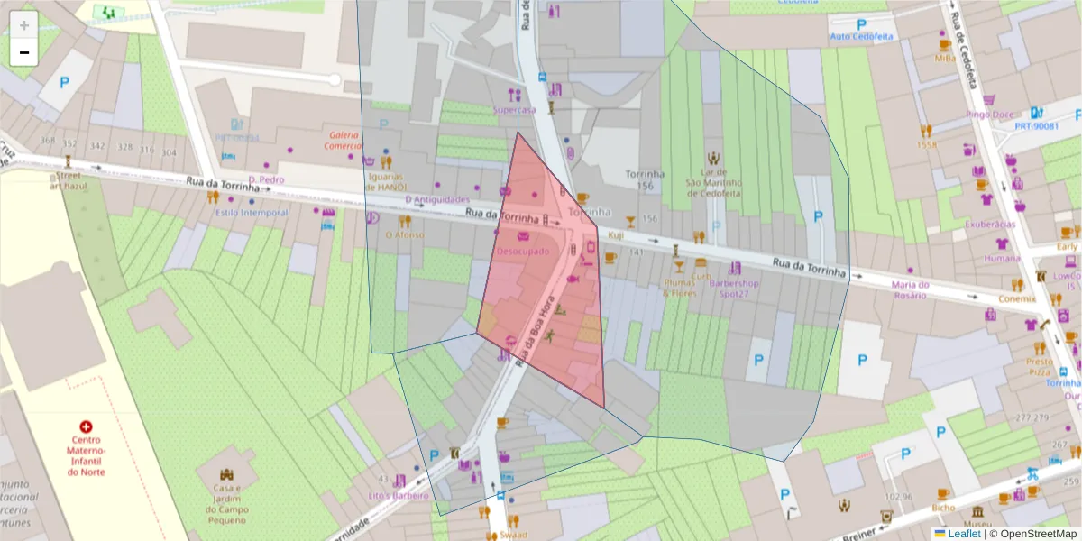 Mapa detalhado do código postal 4050-099 com limites, códigos postais vizinhos e agências dos correios