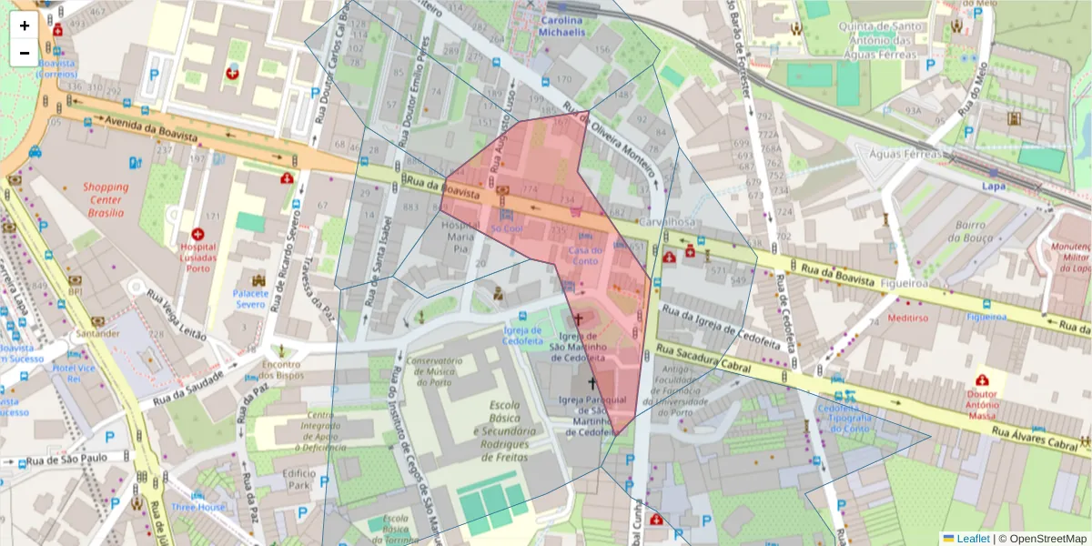 Mapa detalhado do código postal 4050-110 com limites, códigos postais vizinhos e agências dos correios