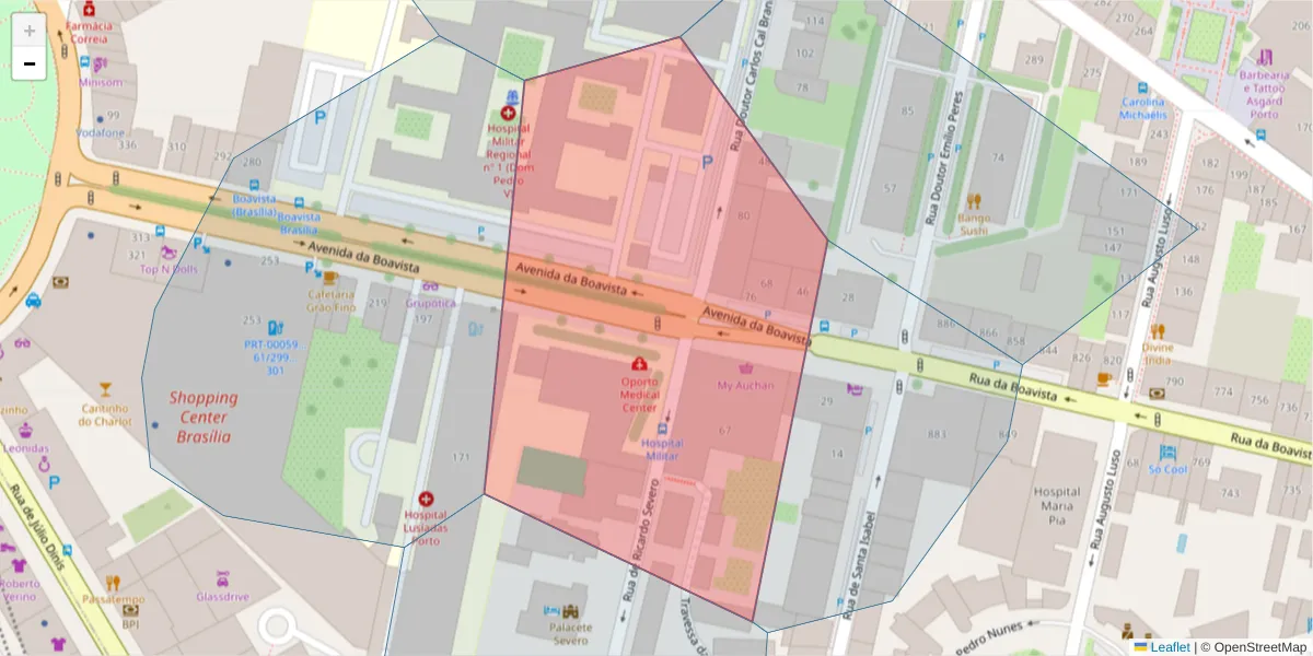 Mapa detalhado do código postal 4050-112 com limites, códigos postais vizinhos e agências dos correios