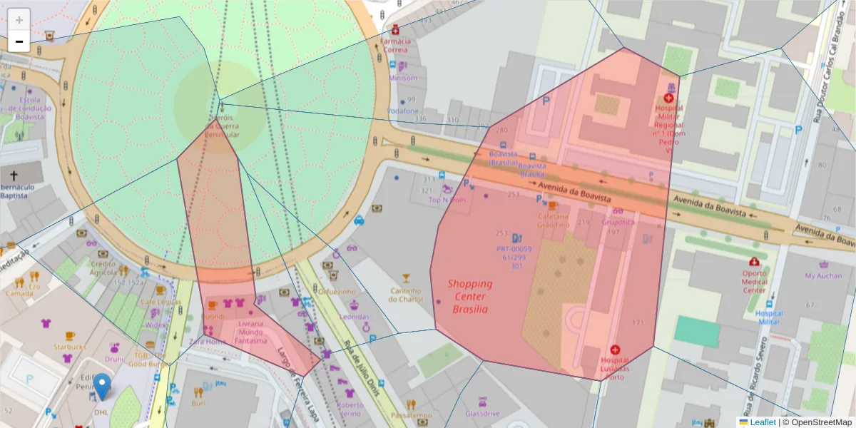 Mapa detalhado do código postal 4050-115 com limites, códigos postais vizinhos e agências dos correios