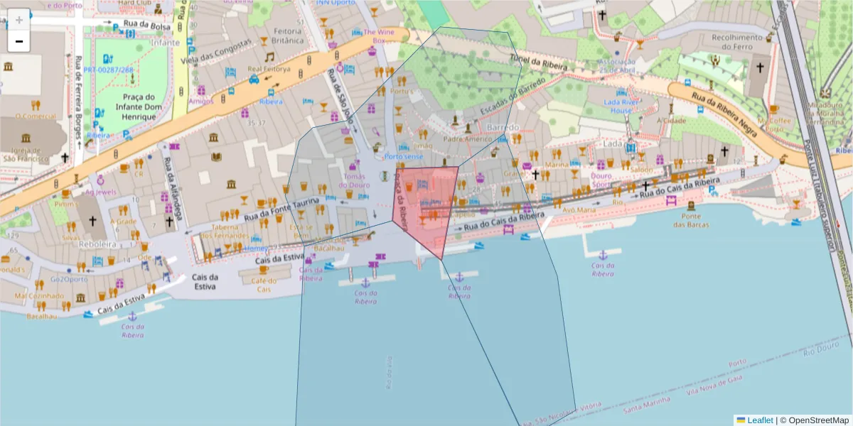 Mapa detalhado do código postal 4050-132 com limites, códigos postais vizinhos e agências dos correios