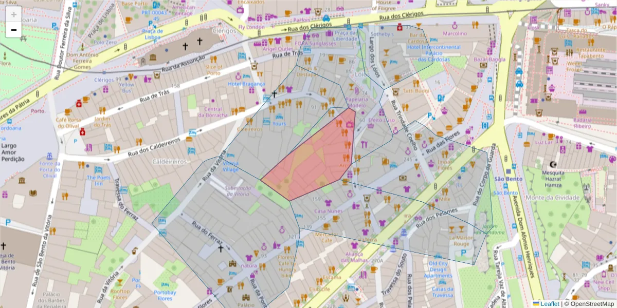 Mapa detalhado do código postal 4050-140 com limites, códigos postais vizinhos e agências dos correios