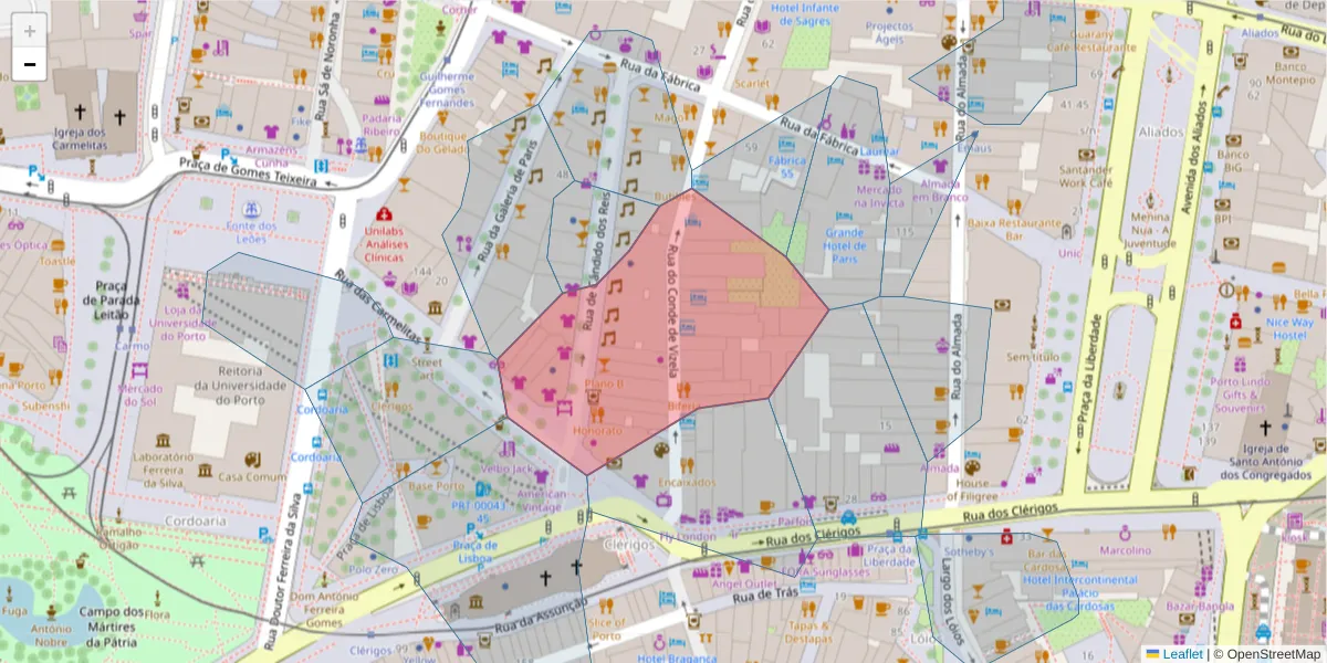 Mapa detalhado do código postal 4050-151 com limites, códigos postais vizinhos e agências dos correios