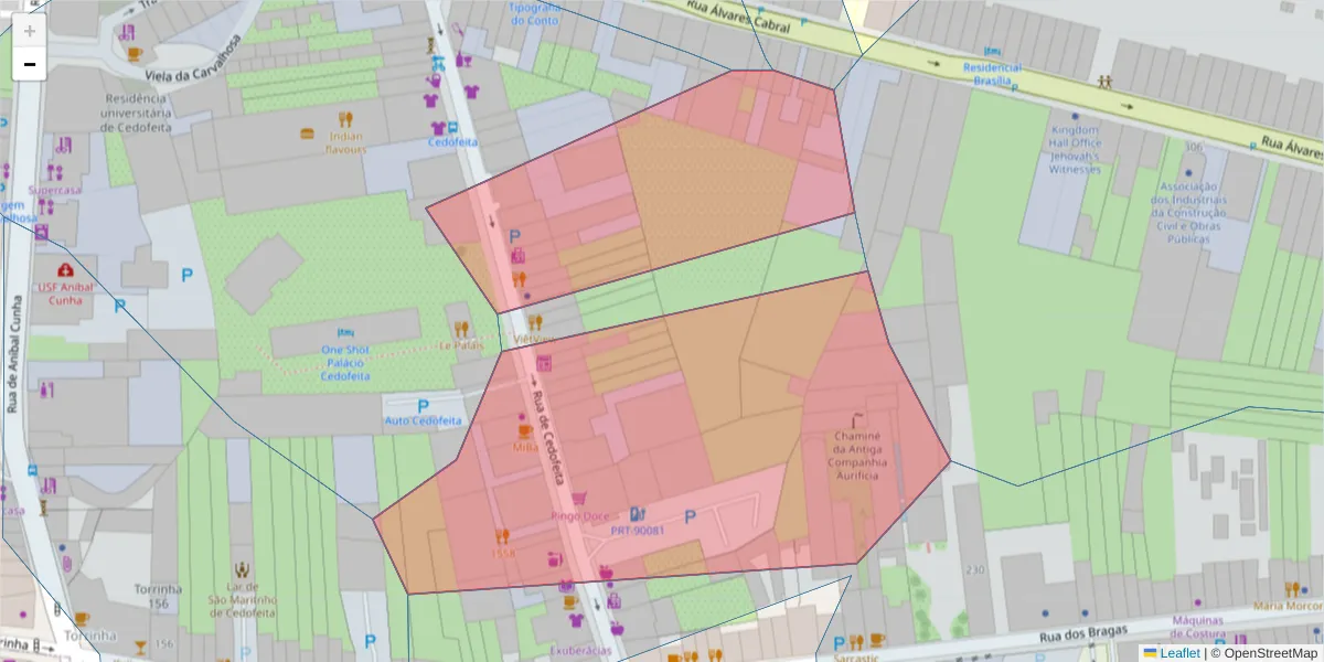 Mapa detalhado do código postal 4050-175 com limites, códigos postais vizinhos e agências dos correios