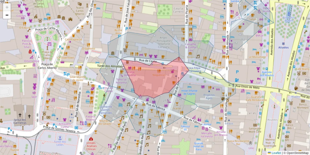 Mapa detalhado do código postal 4050-191 com limites, códigos postais vizinhos e agências dos correios