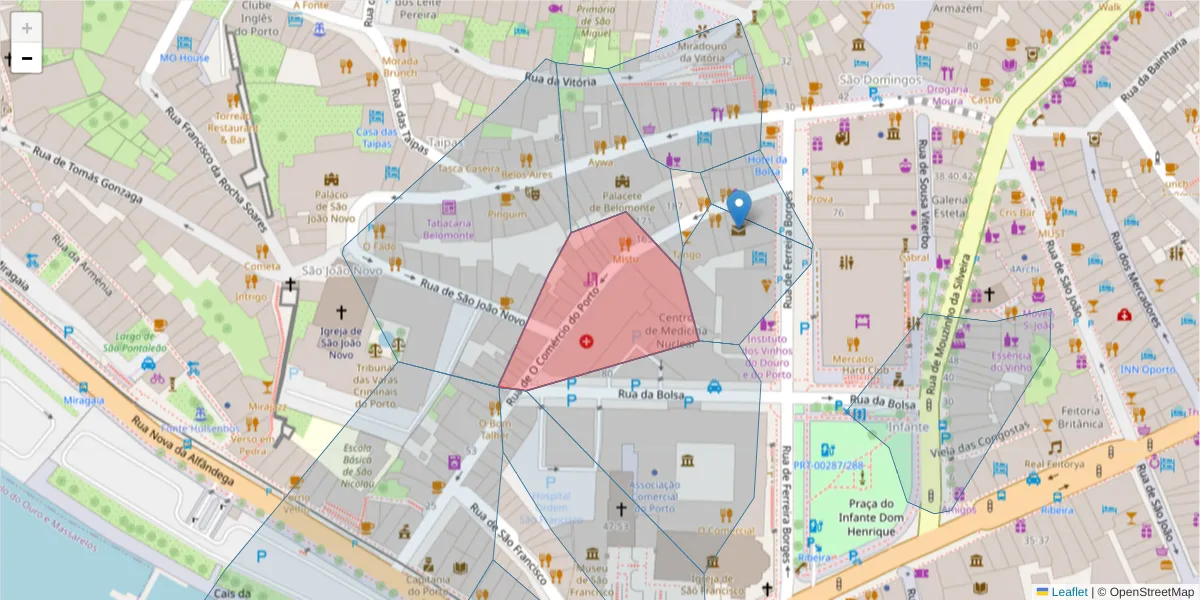 Mapa detalhado do código postal 4050-211 com limites, códigos postais vizinhos e agências dos correios