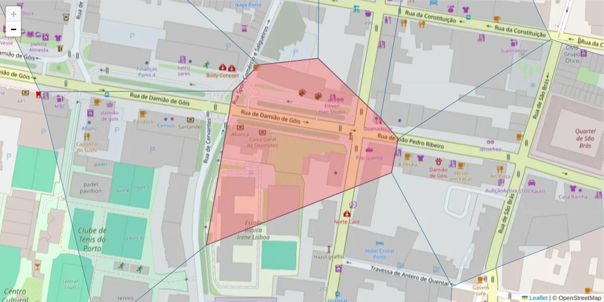 Mapa detalhado do código postal 4050-226 com limites, códigos postais vizinhos e agências dos correios