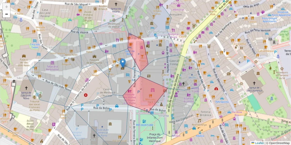 Mapa detalhado do código postal 4050-252 com limites, códigos postais vizinhos e agências dos correios
