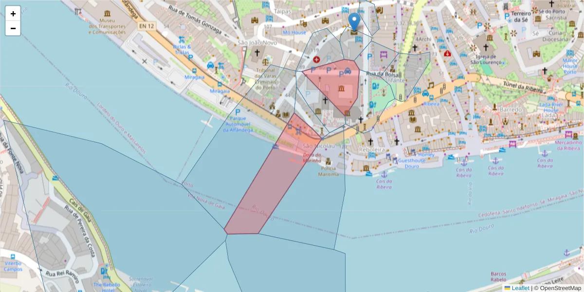 Mapa detalhado do código postal 4050-253 com limites, códigos postais vizinhos e agências dos correios
