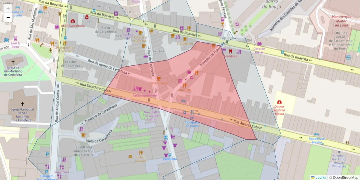 Mapa detalhado do código postal 4050-257 com limites, códigos postais vizinhos e agências dos correios