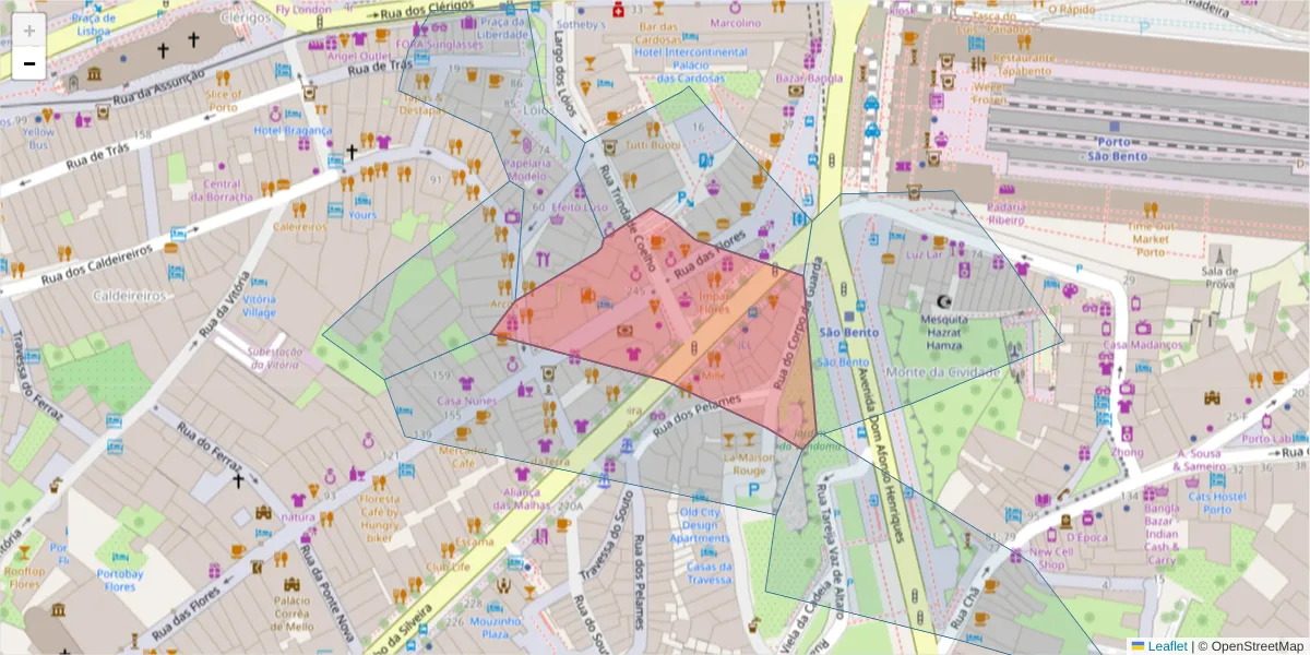 Mapa detalhado do código postal 4050-267 com limites, códigos postais vizinhos e agências dos correios