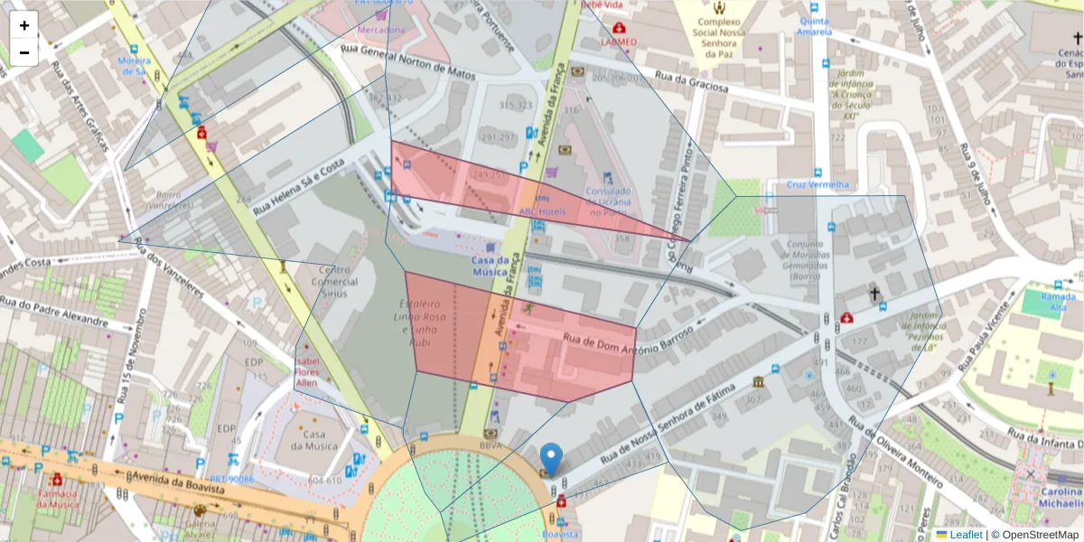 Mapa detalhado do código postal 4050-276 com limites, códigos postais vizinhos e agências dos correios