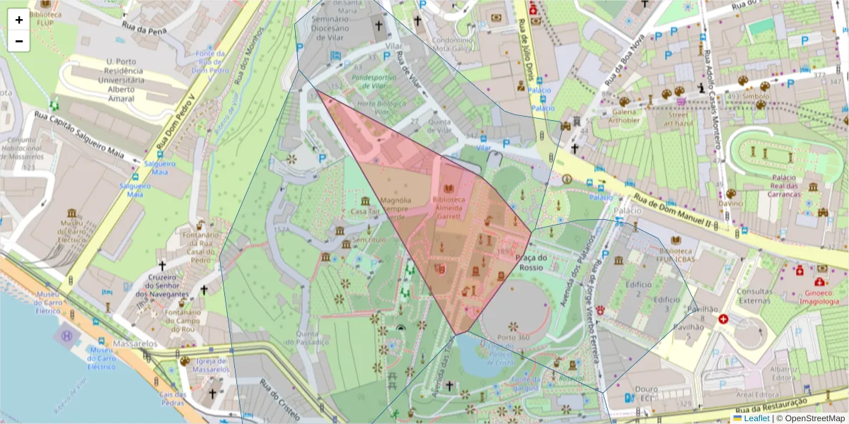 Mapa detalhado do código postal 4050-346 com limites, códigos postais vizinhos e agências dos correios