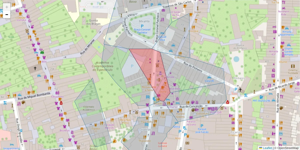 Mapa detalhado do código postal 4050-358 com limites, códigos postais vizinhos e agências dos correios