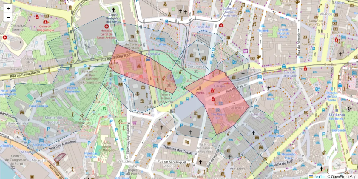 Mapa detalhado do código postal 4050-367 com limites, códigos postais vizinhos e agências dos correios