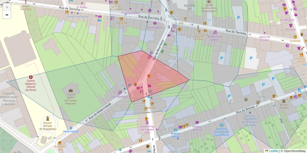 Mapa detalhado do código postal 4050-369 com limites, códigos postais vizinhos e agências dos correios