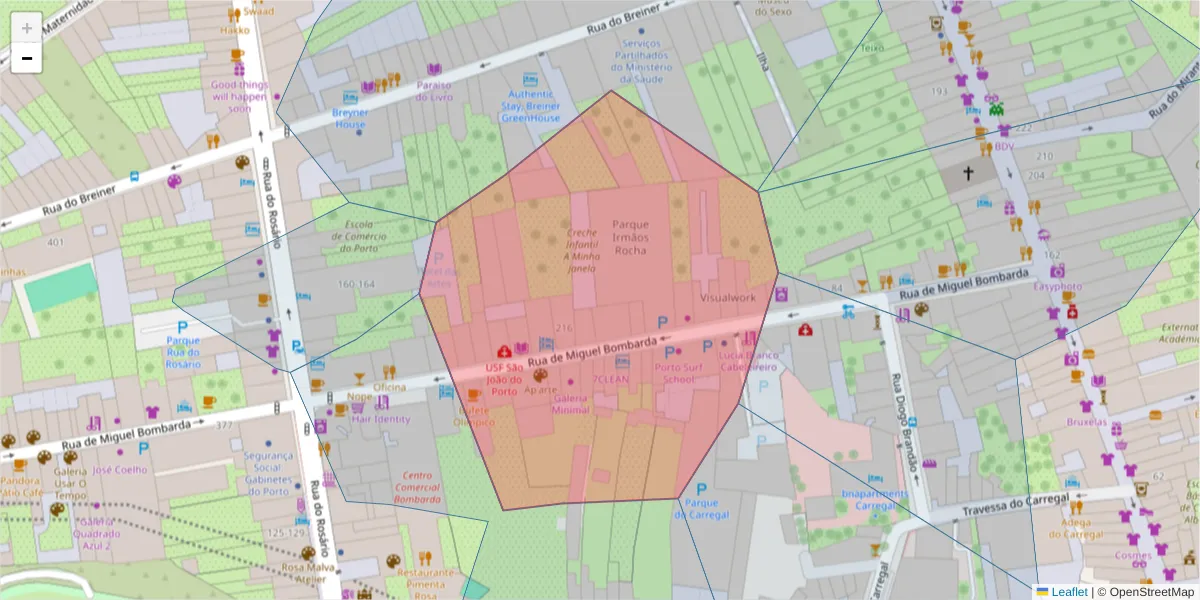 Mapa detalhado do código postal 4050-377 com limites, códigos postais vizinhos e agências dos correios