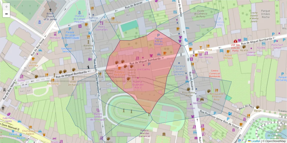Mapa detalhado do código postal 4050-382 com limites, códigos postais vizinhos e agências dos correios