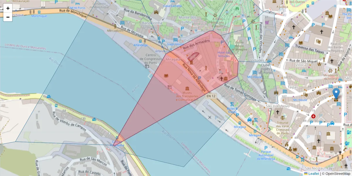 Mapa detalhado do código postal 4050-387 com limites, códigos postais vizinhos e agências dos correios